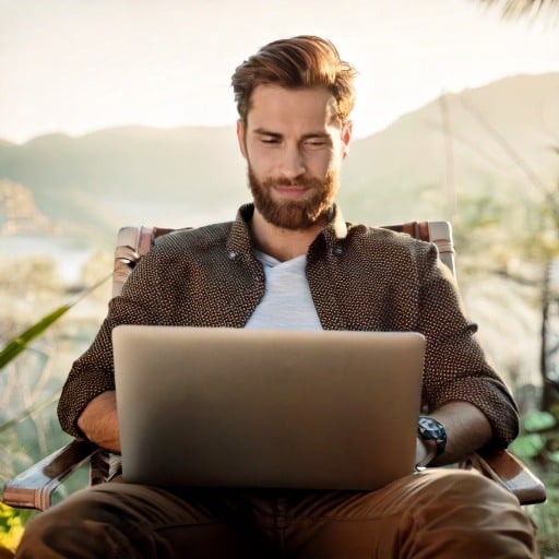 Firefly Eine Person, die entspannt an ihrem Laptop arbeitet. 39690 Firefly Eine Person, die entspannt an ihrem Laptop arbeitet. 39690